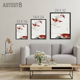 "Artery8 Bird Origami Crane Kachoga Framed Canvas Wall Art Print Watanabe Seitei in Red - Size: W12"" x H16""" - thumbnail 4