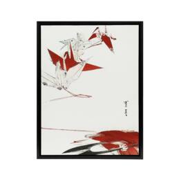 "Artery8 Bird Origami Crane Kachoga Framed Canvas Wall Art Print Watanabe Seitei in Red - Size: W12"" x H16""" - thumbnail 1