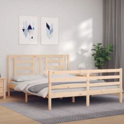 Berkfield Home Bed Frame with Headboard 160x200 cm Solid Wood in Brown - thumbnail 1