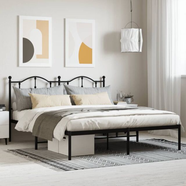 Berkfield Home Metal Bed Frame with Headboard Black 183x213 cm - image 1