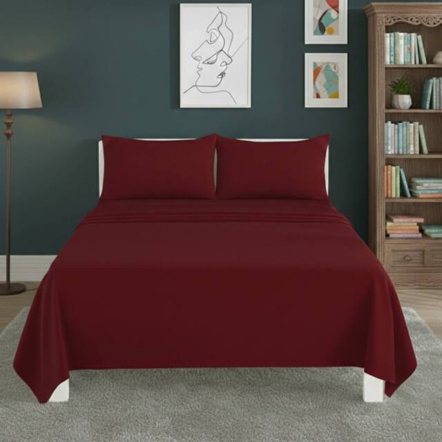 Snug City Easy Care Flat Bed Sheet Polycotton Durable Low Maintenance Bedding in Red - Size: Double - image 1
