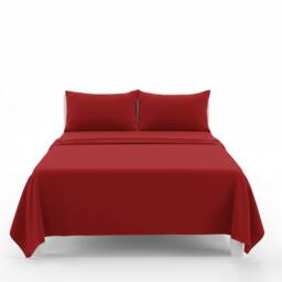 Snug City Easy Care Flat Bed Sheet Polycotton Durable Low Maintenance Bedding in Red - Size: Double - thumbnail 2