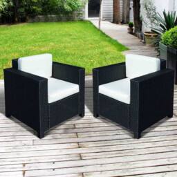 STILVORA Black Rattan Armchair with Cushions - thumbnail 2