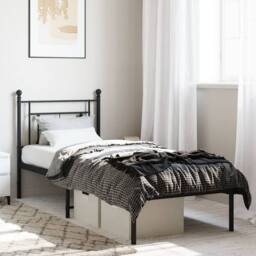 Berkfield Home Metal Bed Frame without Mattress with Headboard Black 80x200cm - Size: 80x200 cm - thumbnail 2