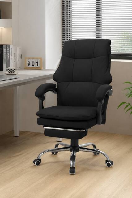 Living and Home Height-Adjustable Ergonomic Office Chair with Plush Seat, 135° Tilt & Footrest in Black - image 1