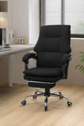Living and Home Height-Adjustable Ergonomic Office Chair with Plush Seat, 135° Tilt & Footrest in Black - thumbnail 1