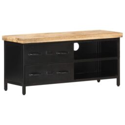 Berkfield Home TV Cabinet 90x30x41 cm Rough Mango Wood in Black - Size: 90 x 30 x 41 cm - thumbnail 1