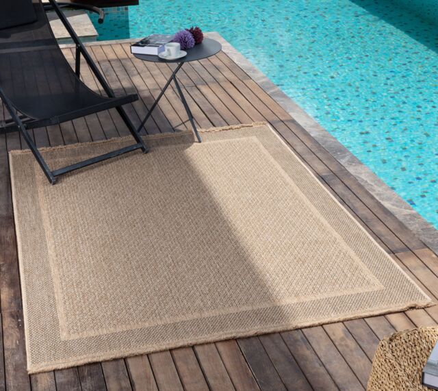 Livabliss Mirage-Cottage Tan Black Fringe Jute-Look In- & Outdoor Rug in Beige - Size: 80 cm x 220 cm - image 1