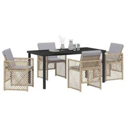 Berkfield Home Modern 5 Piece Garden Dining Set with Cushions Beige Poly Rattan