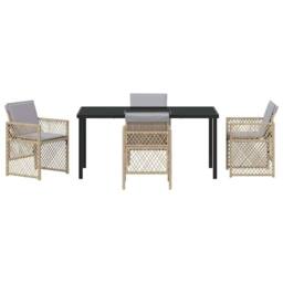 Berkfield Home Modern 5 Piece Garden Dining Set with Cushions Beige Poly Rattan - thumbnail 7