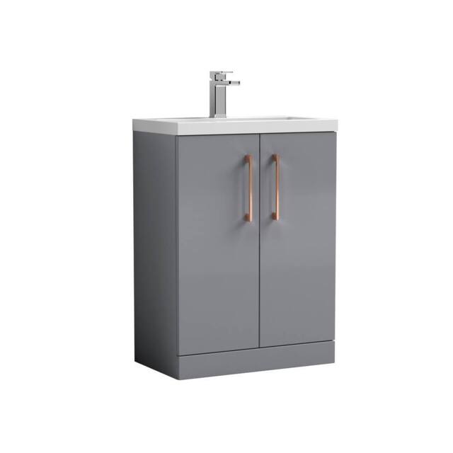 Balterley Bathroom Vanity Basin Unit, Copper Handles, 600mm, Satin Grey - image 1
