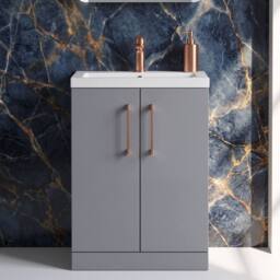 Balterley Bathroom Vanity Basin Unit, Copper Handles, 600mm, Satin Grey - thumbnail 4