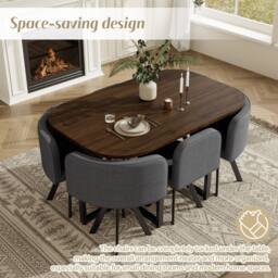 FENCHILIN Dining Table & 6 Chairs Space Saving Set MDF Metal Linen Dining Room - Size: 6 Person - thumbnail 3