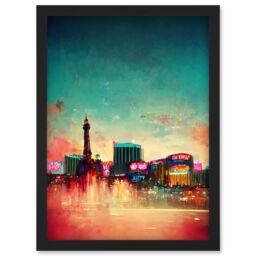 Artery8 Modern Las Vegas Skyline Colourful Acrylic Cityscape Artwork Framed Wall Art Print A4 in Black - thumbnail 1