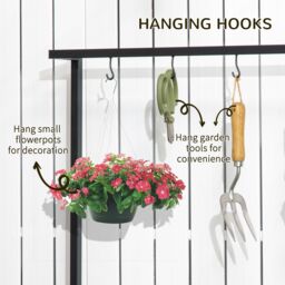 OUTSUNNY 3 Tiered Plant Stand Rack with Hanging Hooks for Indoor Outdoor in Black - thumbnail 6