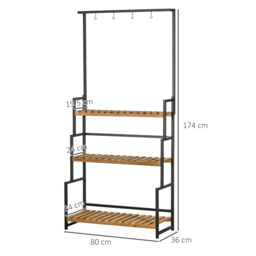 OUTSUNNY 3 Tiered Plant Stand Rack with Hanging Hooks for Indoor Outdoor in Black - thumbnail 3