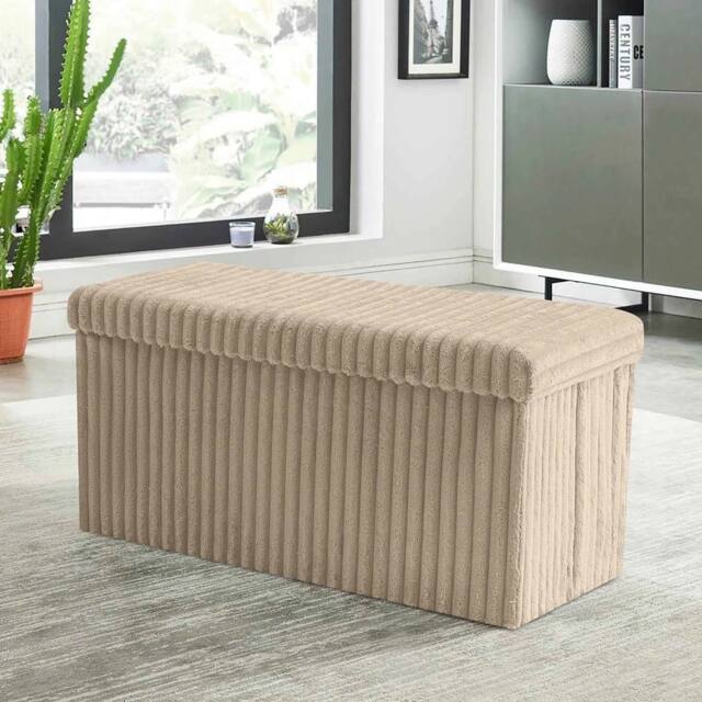 VOGREX Mink L Ribbed Storage Box Large Capacity Ottoman in Light Beige - image 1