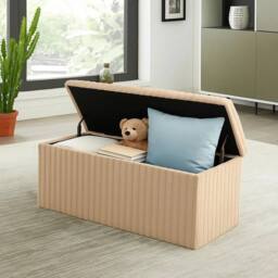 VOGREX Mink L Ribbed Storage Box Large Capacity Ottoman in Light Beige - thumbnail 2