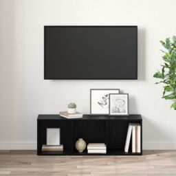 Berkfield Home TV Cabinet with Storage Black oak Engineered Wood - thumbnail 4
