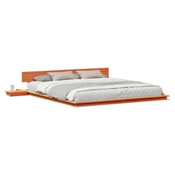 Berkfield Home Floor Bed Frame with Bedside Tables Wax Brown 200x200cm Solid Wood - Size: 200x200 cm - thumbnail 4