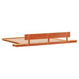 Berkfield Home Floor Bed Frame with Bedside Tables Wax Brown 200x200cm Solid Wood - Size: 200x200 cm - thumbnail 7