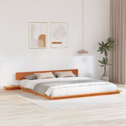 Berkfield Home Floor Bed Frame with Bedside Tables Wax Brown 200x200cm Solid Wood - Size: 200x200 cm - thumbnail 1