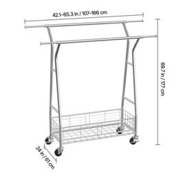 EONLION Adjustable Garment Rack with Storage Basket in Silver - Size: 500mm - thumbnail 2