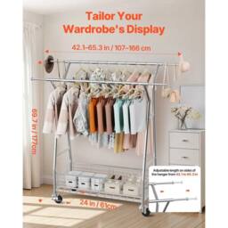 EONLION Adjustable Garment Rack with Storage Basket in Silver - Size: 500mm - thumbnail 3