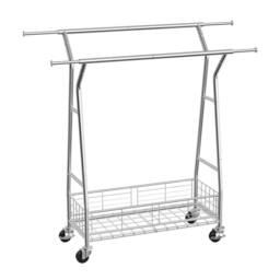 EONLION Adjustable Garment Rack with Storage Basket in Silver - Size: 500mm - thumbnail 1