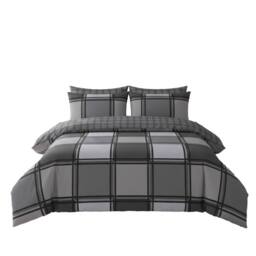 Snug City Box Print Duvet Cover Set Contemporary Square Pattern Bedding in Grey - Size: King - thumbnail 2