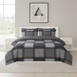 Snug City Box Print Duvet Cover Set Contemporary Square Pattern Bedding in Grey - Size: King - thumbnail 1