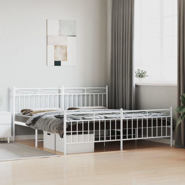 Berkfield Home Metal Bed Frame with Headboard & Footboard White 183x213 cm - image 1