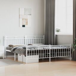 Berkfield Home Metal Bed Frame with Headboard & Footboard White 183x213 cm - thumbnail 1