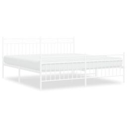 Berkfield Home Metal Bed Frame with Headboard & Footboard White 183x213 cm - thumbnail 2