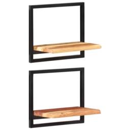 Berkfield Home Wall Shelves 2 pcs 40x24x35 cm Solid Wood Acacia & Steel in Brown - Size: 40 x 24 x 35 cm - thumbnail 9
