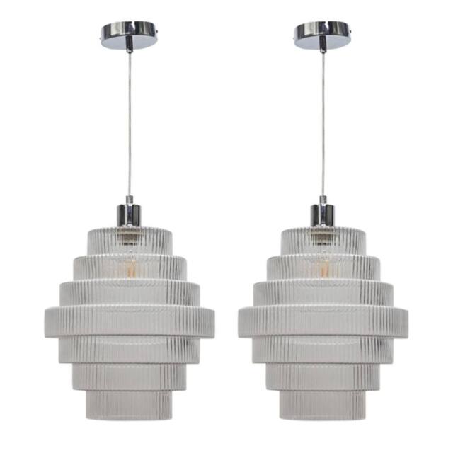 First Choice Lighting Set of 2 Benson - 7 Tier Large Glass & Chrome Ceiling Pendant Lights in Clear - image 1