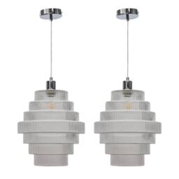 First Choice Lighting Set of 2 Benson - 7 Tier Large Glass & Chrome Ceiling Pendant Lights in Clear - thumbnail 1