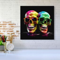 "Warren Reed - Designer Happy Skeletons In Sunglasses Canvas - Size: W16"" x H16""" - thumbnail 1