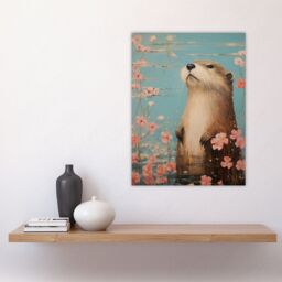 "Artery8 Otter On The Water Scent Of Pink Hibiscus Blooms Oil Painting Large Wall Unframed Art Poster Print Thick Paper 18X24 Inch - Size: W18"" x H24""" - thumbnail 4