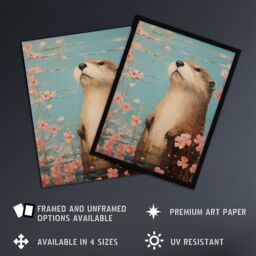 "Artery8 Otter On The Water Scent Of Pink Hibiscus Blooms Oil Painting Large Wall Unframed Art Poster Print Thick Paper 18X24 Inch - Size: W18"" x H24""" - thumbnail 2
