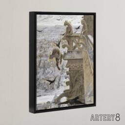 "Artery8 Luc Olivier Merson Notre Dame Paris France Framed Canvas Art Print in Grey - Size: W12"" x H16""" - thumbnail 2