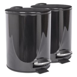 Harbour Housewares 2x Round Bathroom Pedal Bins - 5L Stainless Steel Slim Rubbish Dustbin in Black