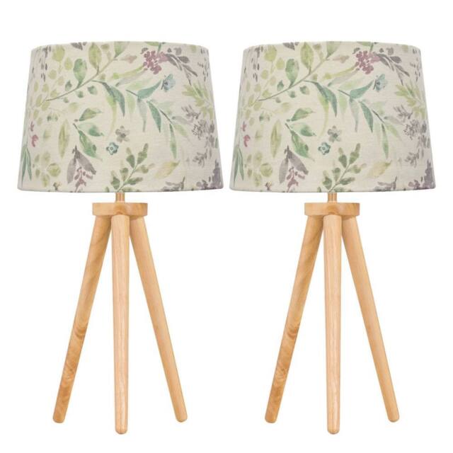 First Choice Lighting Set of 2 Light Oak Table Lamp or Bedside Lights with Floral Shades in Brown - image 1