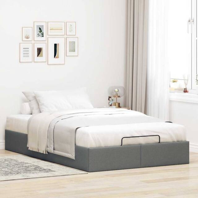 Berkfield Home Ottoman Bed Frame without Mattress Dark Grey Double Fabric - image 1
