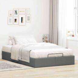 Berkfield Home Ottoman Bed Frame without Mattress Dark Grey Double Fabric - thumbnail 1