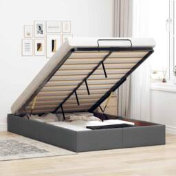 Berkfield Home Ottoman Bed Frame without Mattress Dark Grey Double Fabric - thumbnail 2