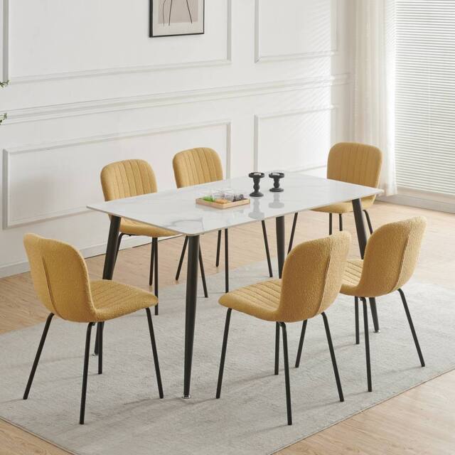 MCC Direct Bella Luxe Set of 6 Teddy Faux Fur Dining Chairs in Yellow - image 1