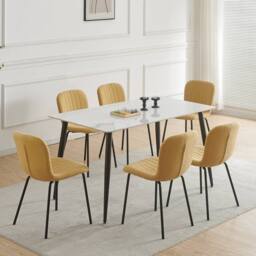 MCC Direct Bella Luxe Set of 6 Teddy Faux Fur Dining Chairs in Yellow - thumbnail 1