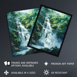 "Artery8 Jungle Waterfall Amazon Rainforest Landscape Framed Art Print in Green - Size: W12"" x H16""" - thumbnail 2