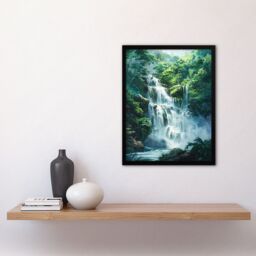 "Artery8 Jungle Waterfall Amazon Rainforest Landscape Framed Art Print in Green - Size: W12"" x H16""" - thumbnail 4